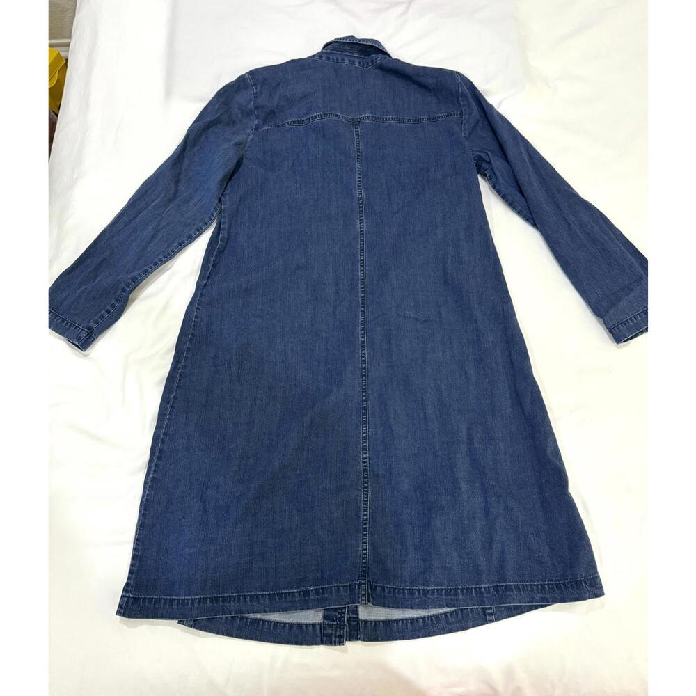 Eileen Fisher Dark Wash Chambray Denim Button Up Mini Shirt Dress- Size Medium - Picture 4 of 9